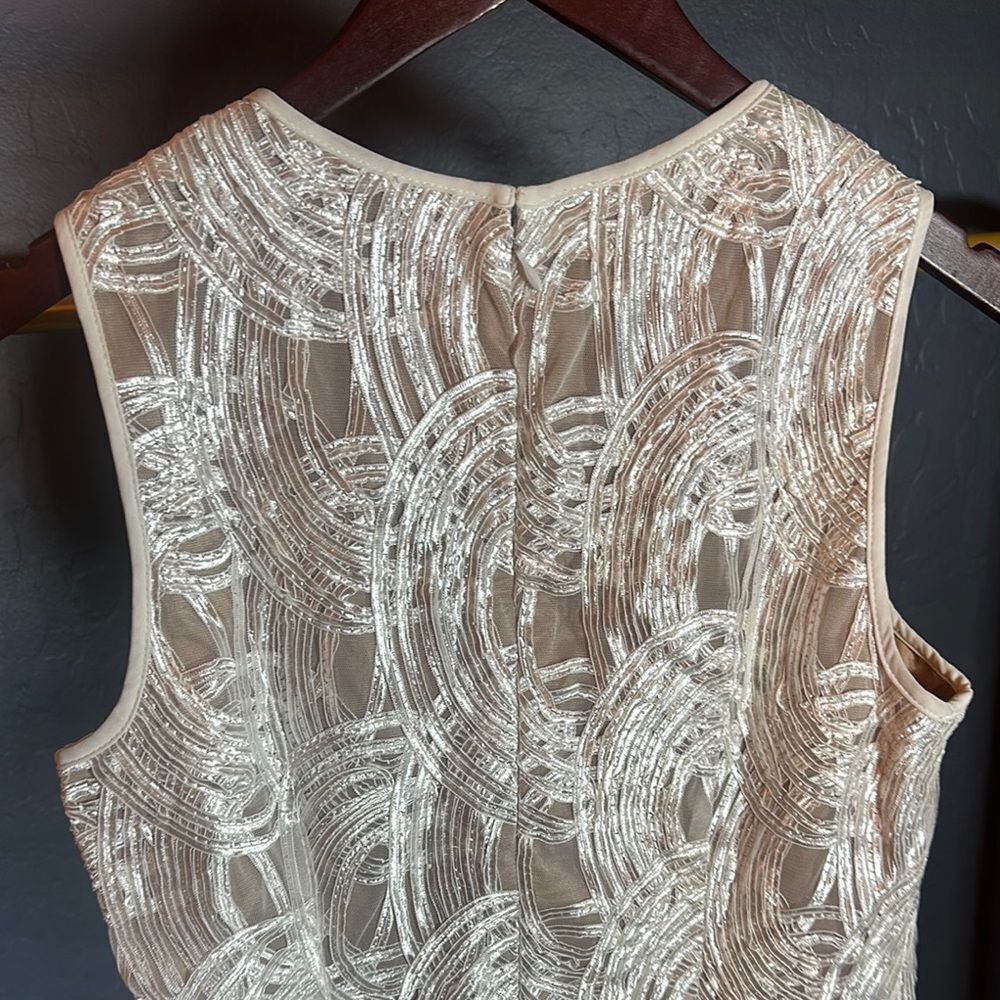 White and Silver Embellished Sheath Cocktail Dress - Picture 5 of 8